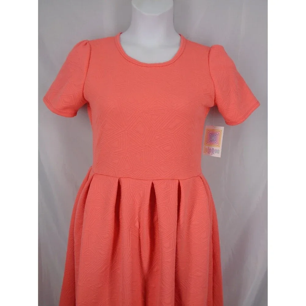 LuLaRoe Amelia Coral Dress Size Large Textured Geometric Triangle Diamond New - Picture 5 of 11